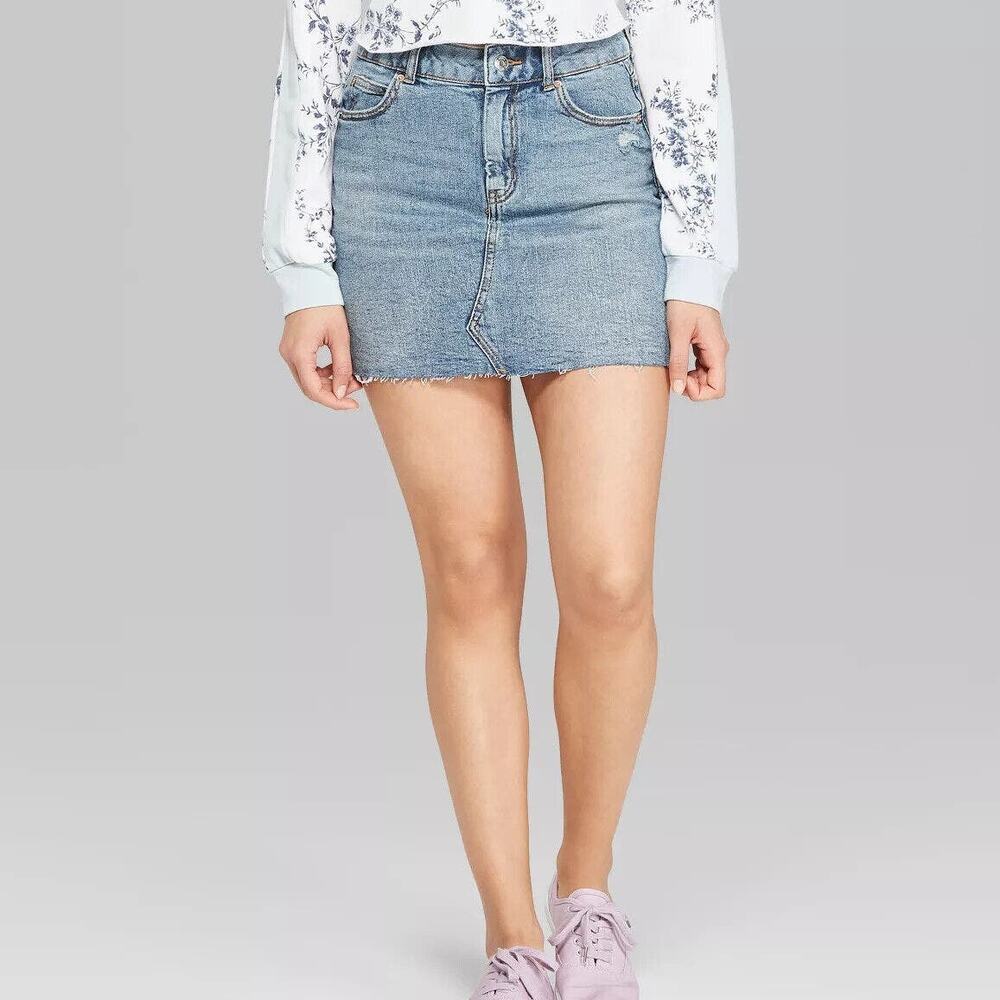 [Wild Fable] Medium Wash Blue Denim Mini Skirt Raw Frayed Hem Size 14